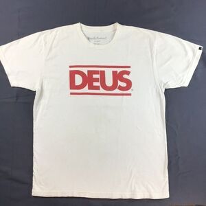 Deus Ex Machina Mens T-Shirt XL White Red Spell Out Motorcycle Surf 2010s Skater